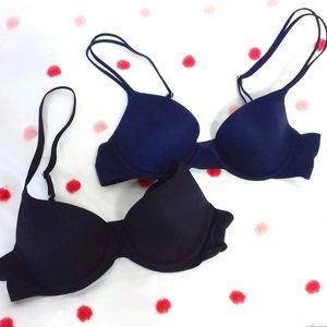 Aerie Bras Set of 2 Sunny Bra Cup 34A  Demi Cup Pushup Black & Navy Blue